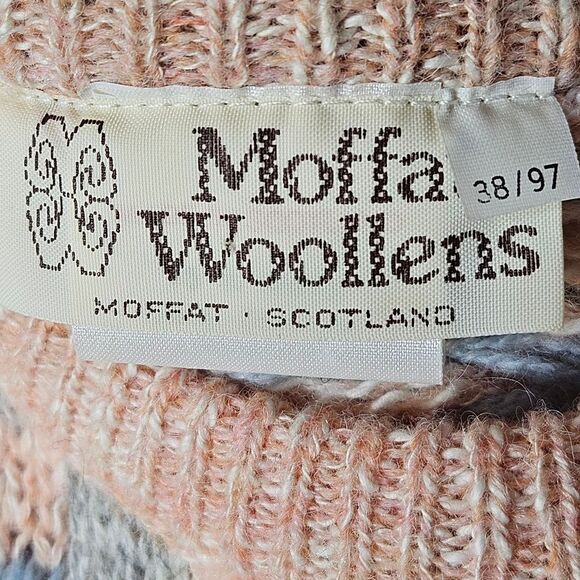 Moffat Woollens Vintage Tight Knit Pastel Checkerboard Wool Pull Over Sweater - Picture 7 of 12